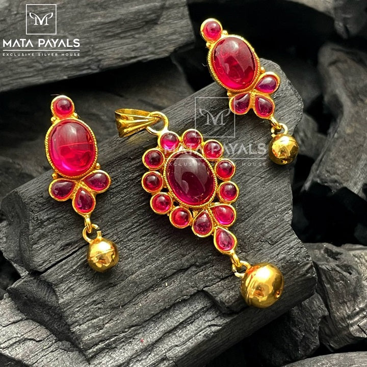 Admiring Pinkish Spinel Gold Plated Pendant Set