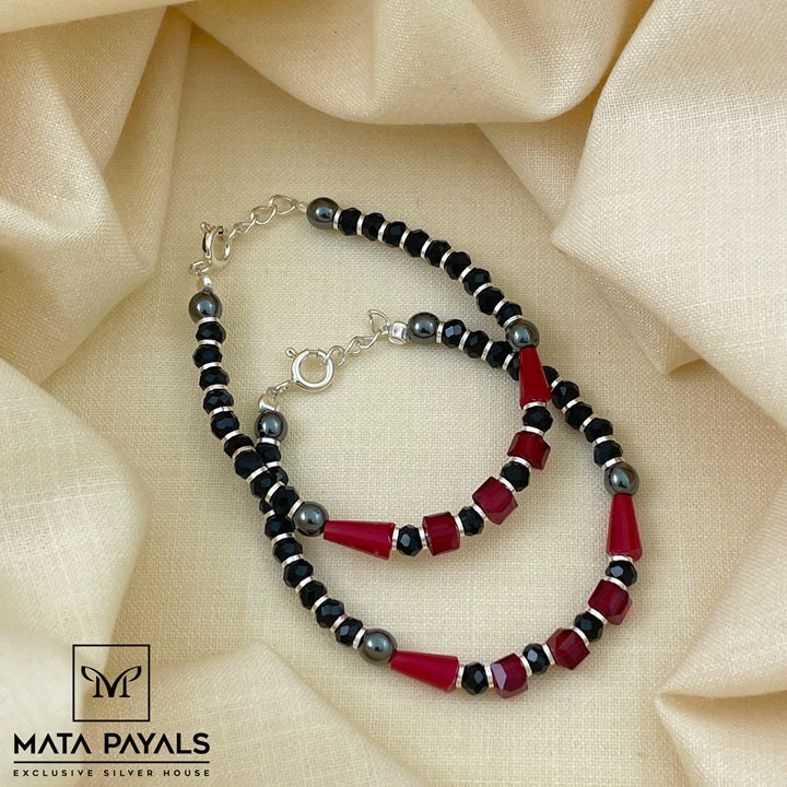 Red Crystal & Black Beads Anklet