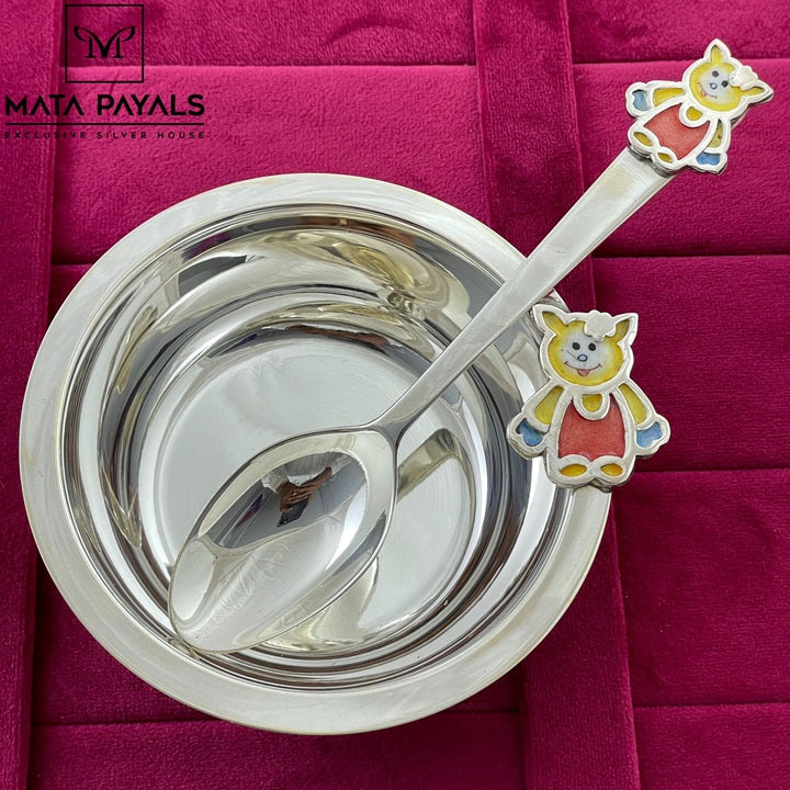 Plain Silver Baby Bowl And Spoon