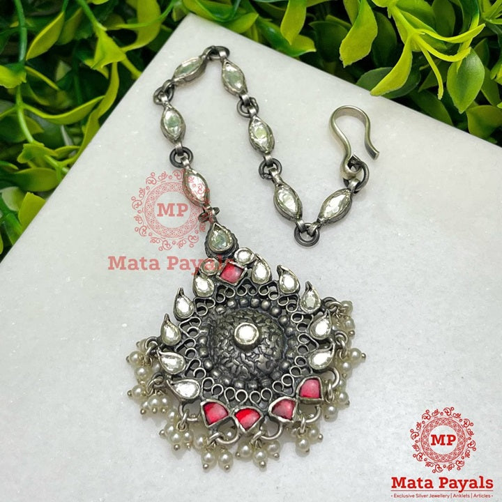 Beautiful Kundan Oxidised Silver Mangtika