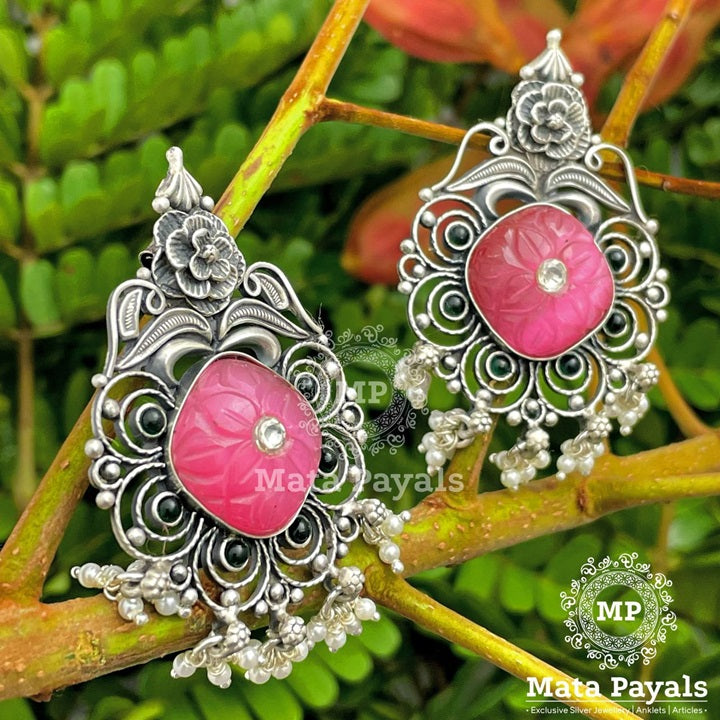 Beautiful Pink Oxidised Chandbali