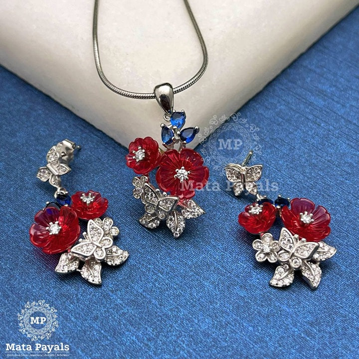 Butterfly Floral Silver Pendant Sets