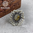 Chakra Quartz Pearl Oxidised Ring