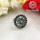 Charming Green Floral Oxidised Ring