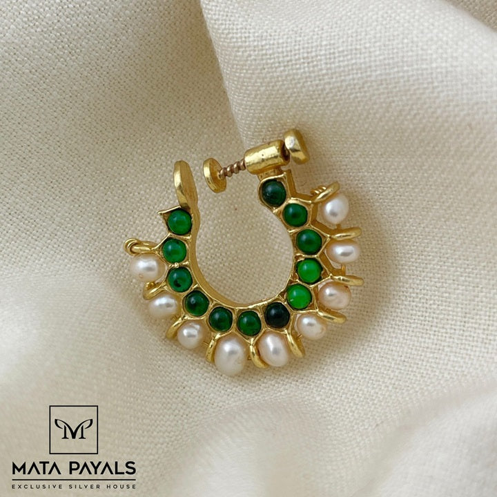 Classy Green Pearl Adjustable Nath