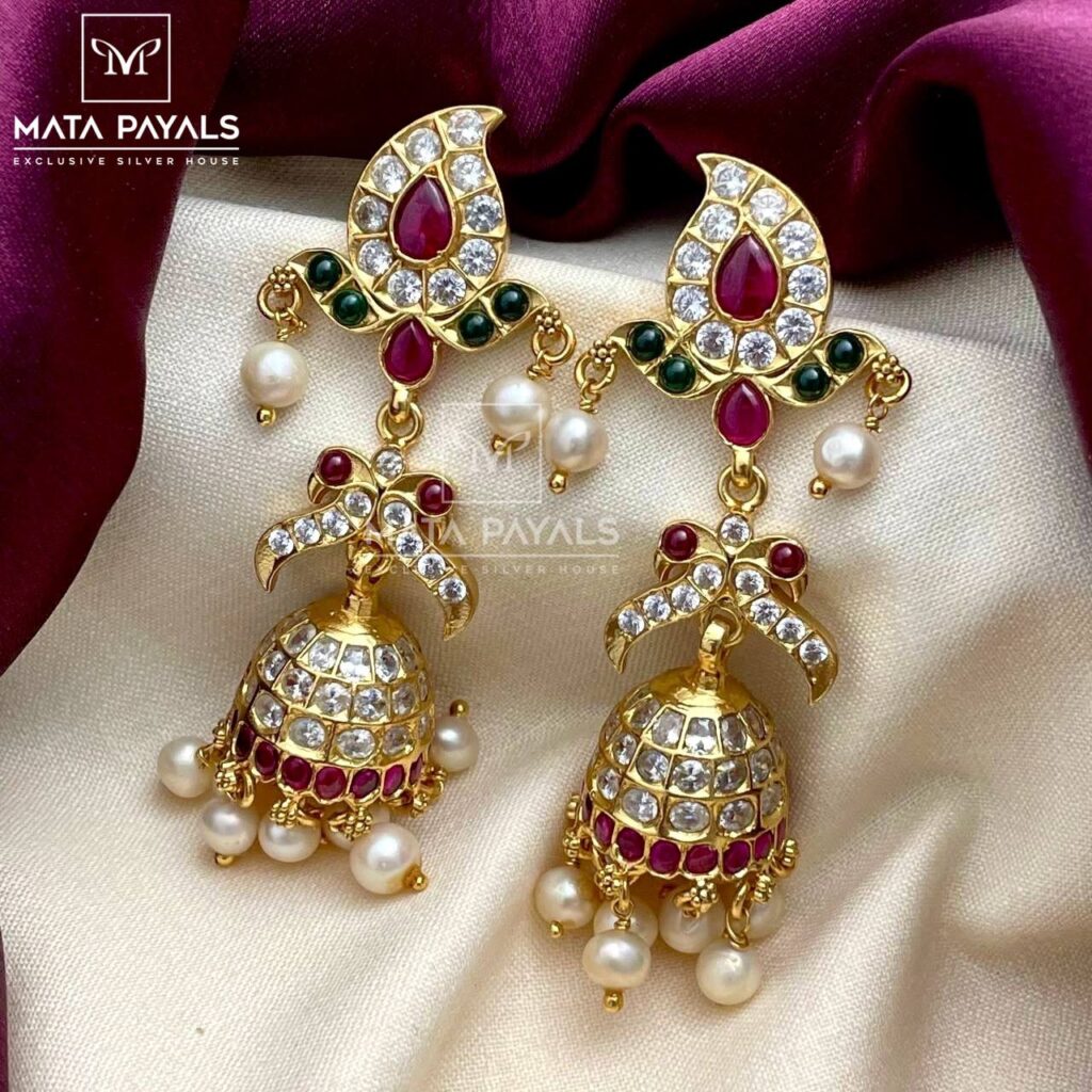 Dazzling Mayur Leaf Gold Plated Jhumka