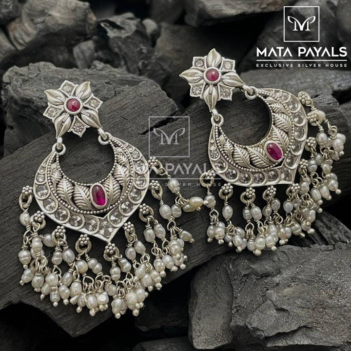 Dazzling Oxidised Silver Chandbali