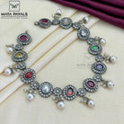 Elegant Navratan Silver Necklace