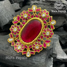 Enlarged Red Kundan Silver Gold Plated Finger Ring