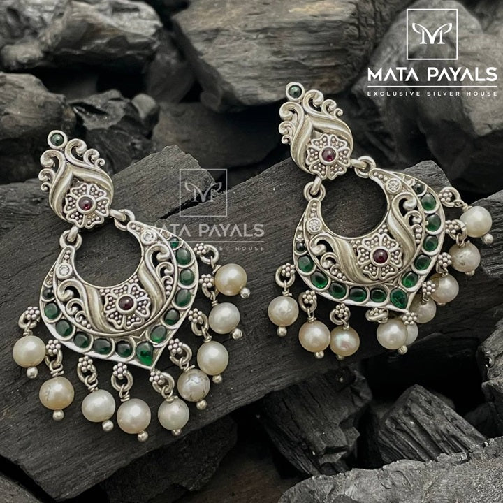 Floral Leafy Green Oxidised Chandbali