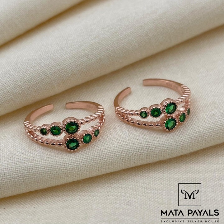 Green Stone Rose Gold Toe Ring