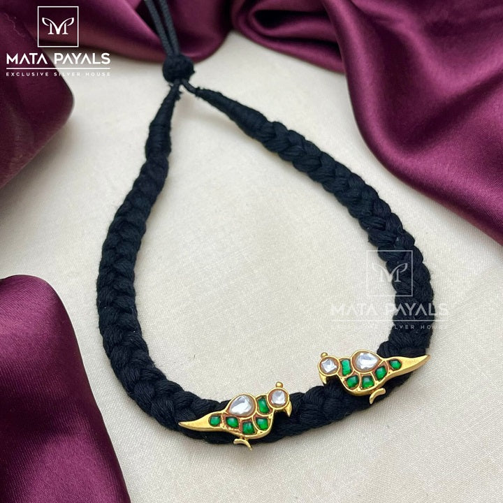 Greenish Peacock Thread Necklace