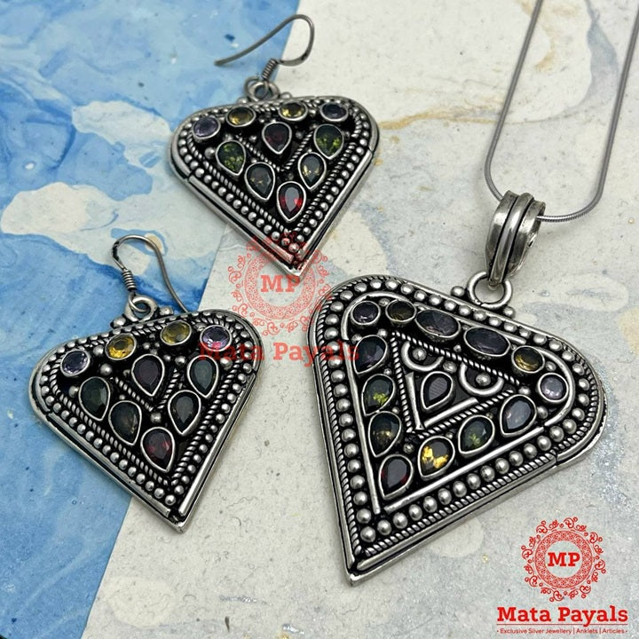 Heart Oxidised Pendant Set