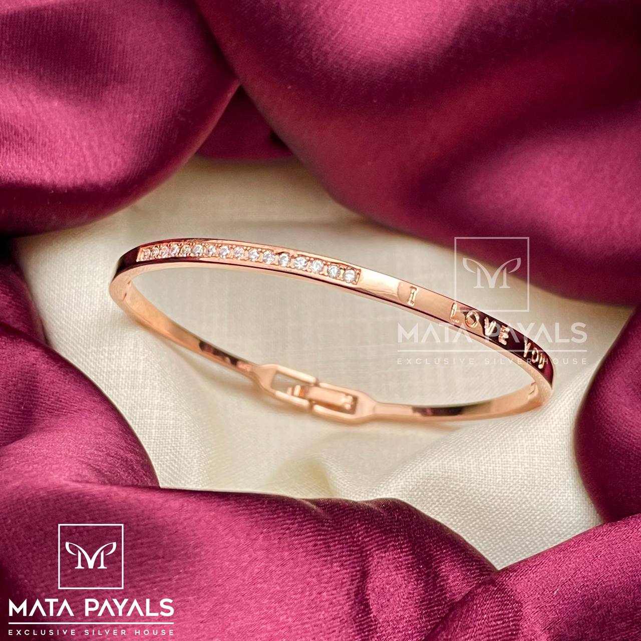 I Love You Carve Rose Gold Kada