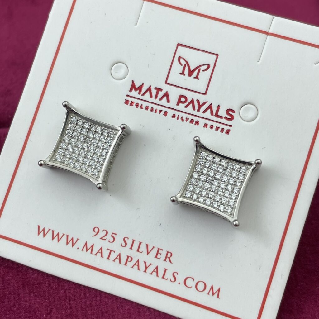  Square Rhodium Stud