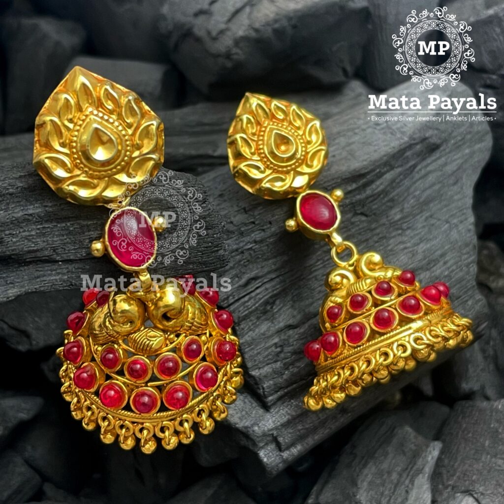 Incredible Red Traditional Gold Plated Jhumka