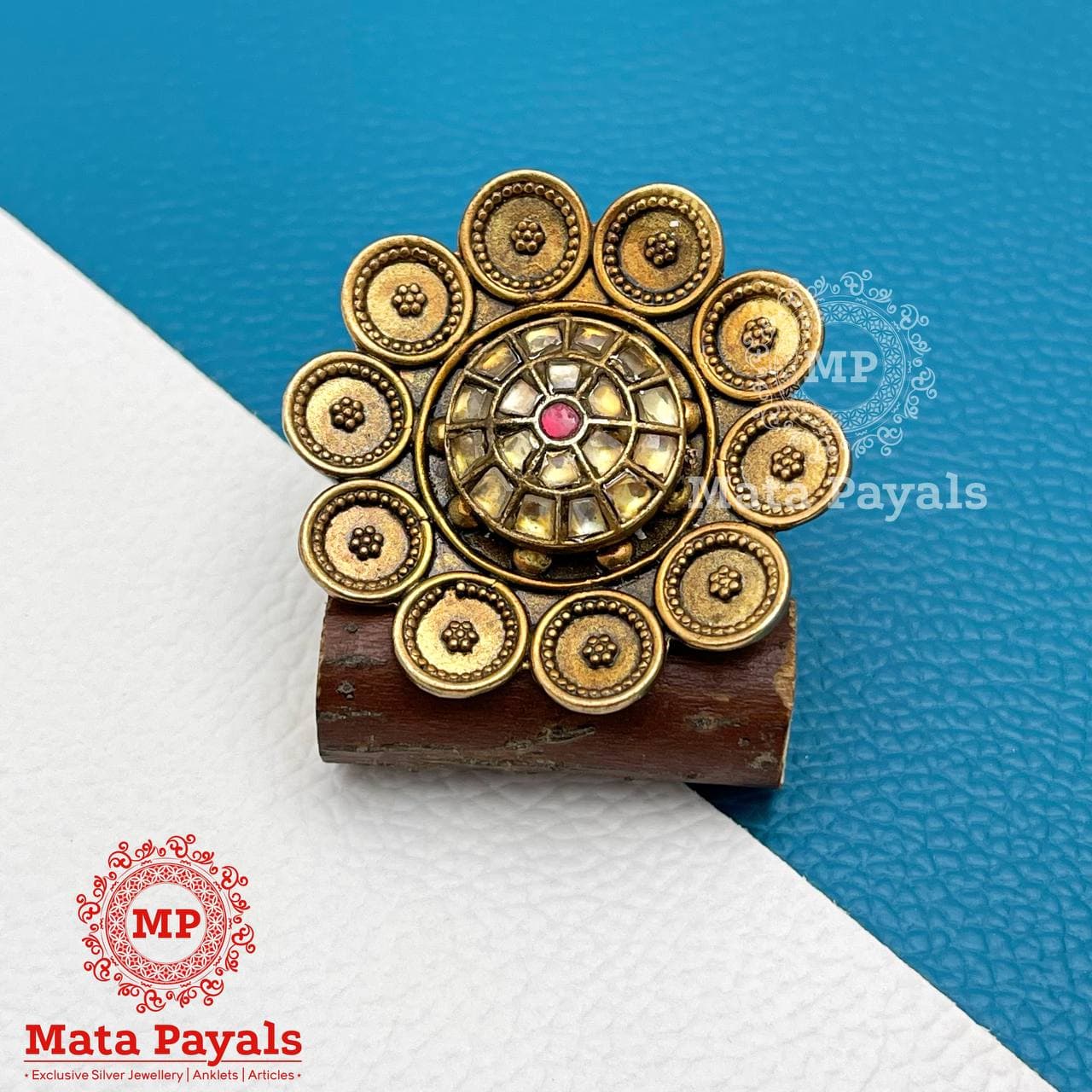 Kundan Rajwadi Gold Plated Ring