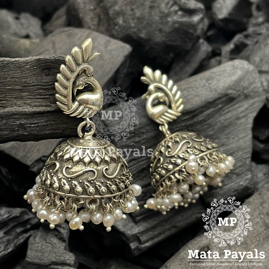 Mayur Motif Oxidised Jhumka