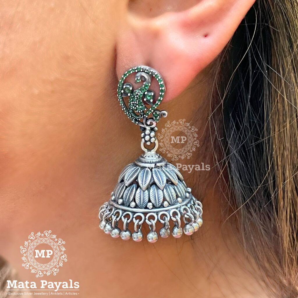 Mayuri Filigree Oxidised Jhumka