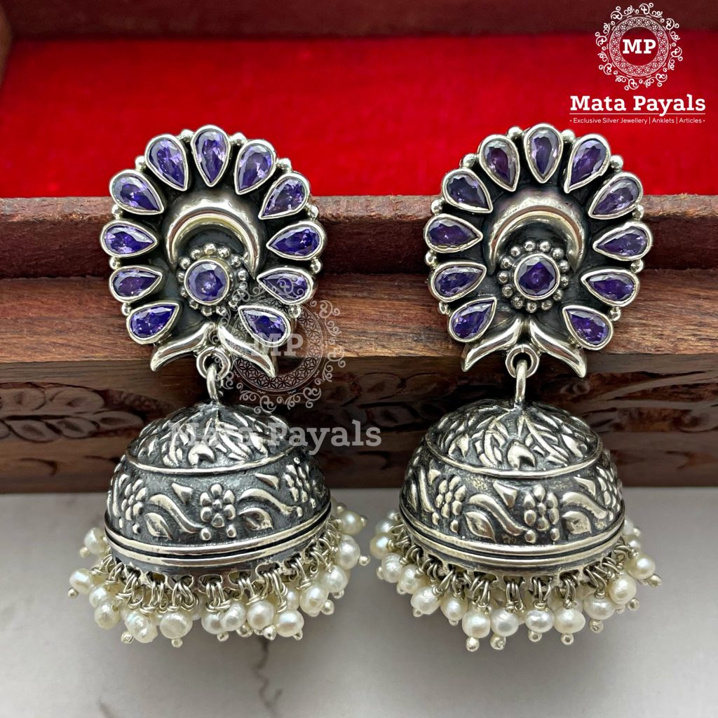 Mesmeric Floral Oxidised Jhumka