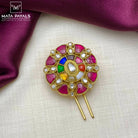 Navratan Floral Gold Plated Jade Bille