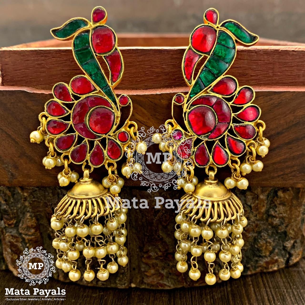 Peacock Kundan Jhumka