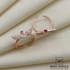 Pink Stone Wings Rose Gold Toe Ring