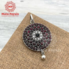 Red Mandala Oxidised Silver Pendant