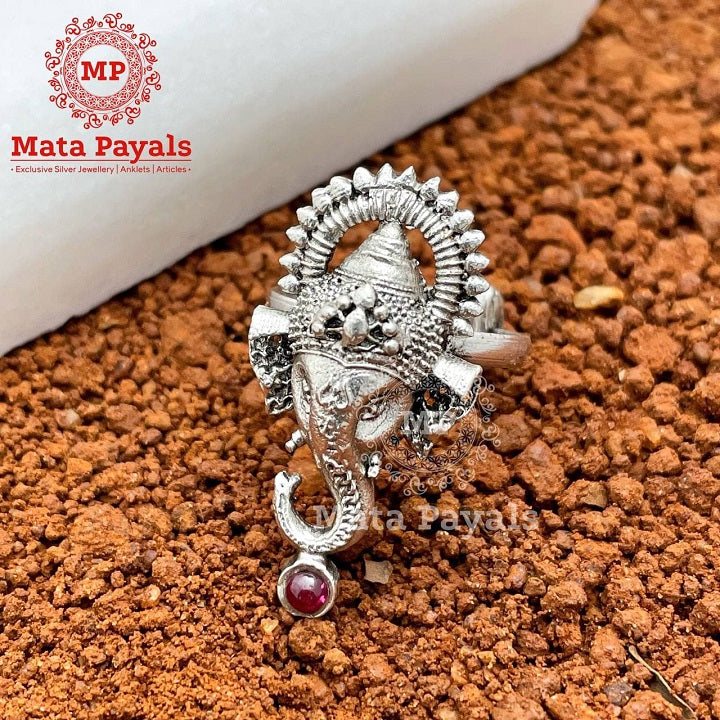 Shri Ganesha Red Oxidised Ring