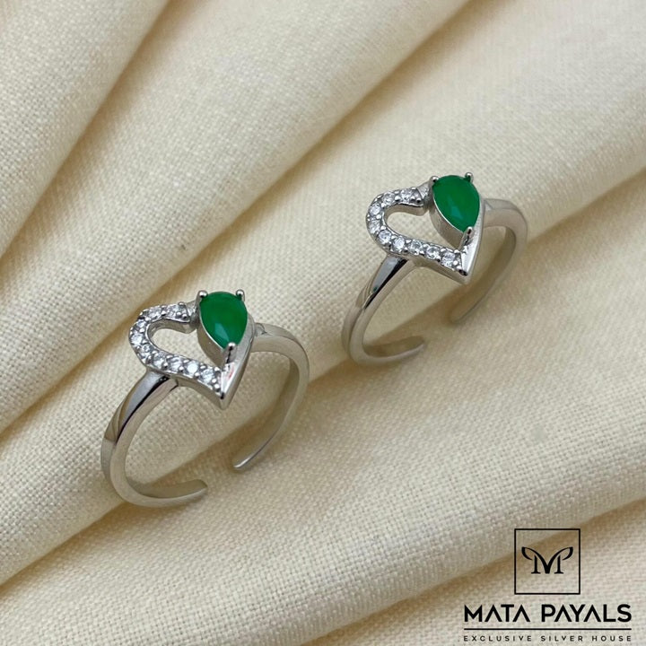 Silver Green Heart Toe Ring