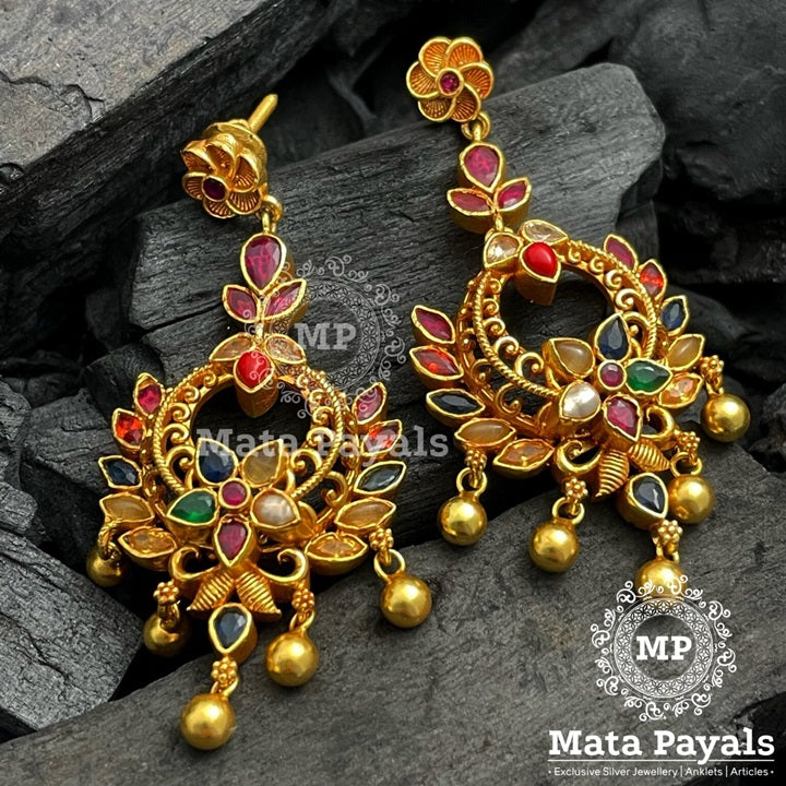 Spectacular Navrathan Gold Plated Chandbali