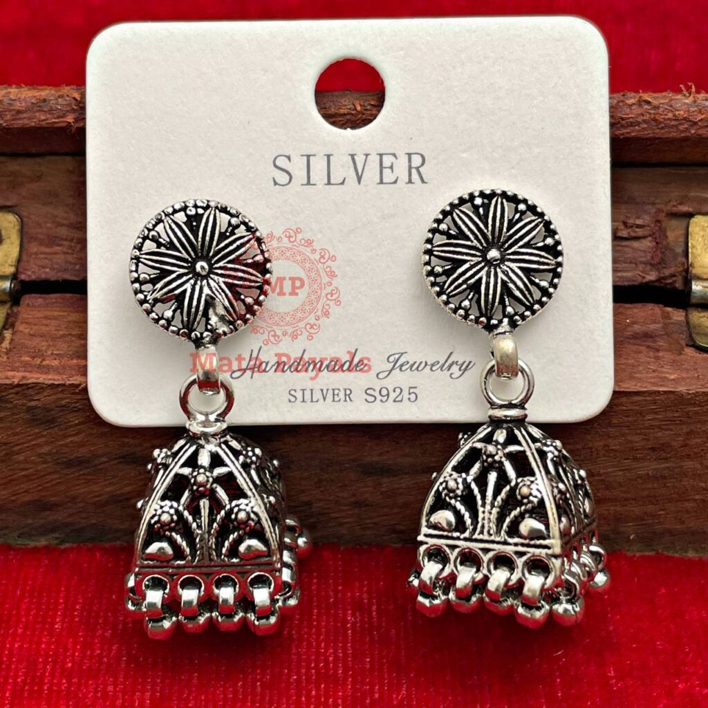 Spectacular Silver Oxidised Jhumka