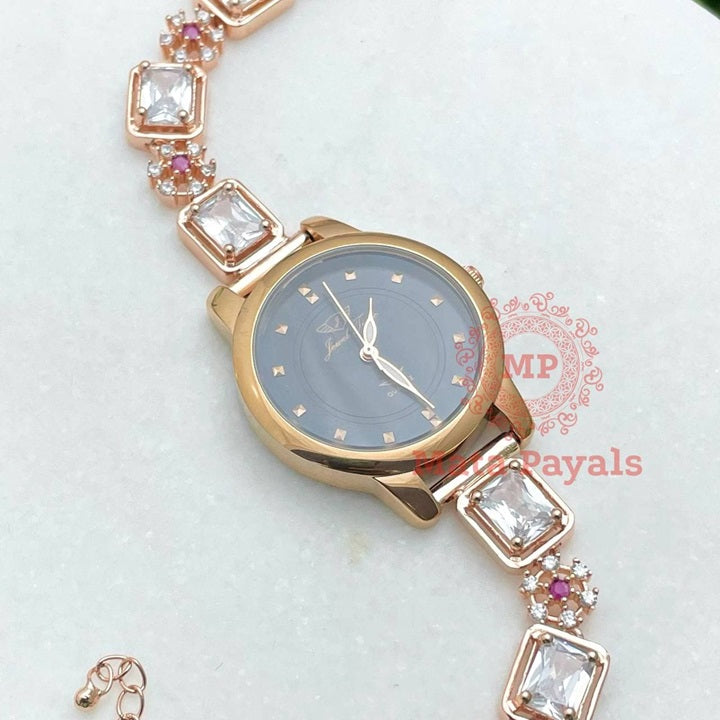 Squarey Floral Rose Gold Silver Watch