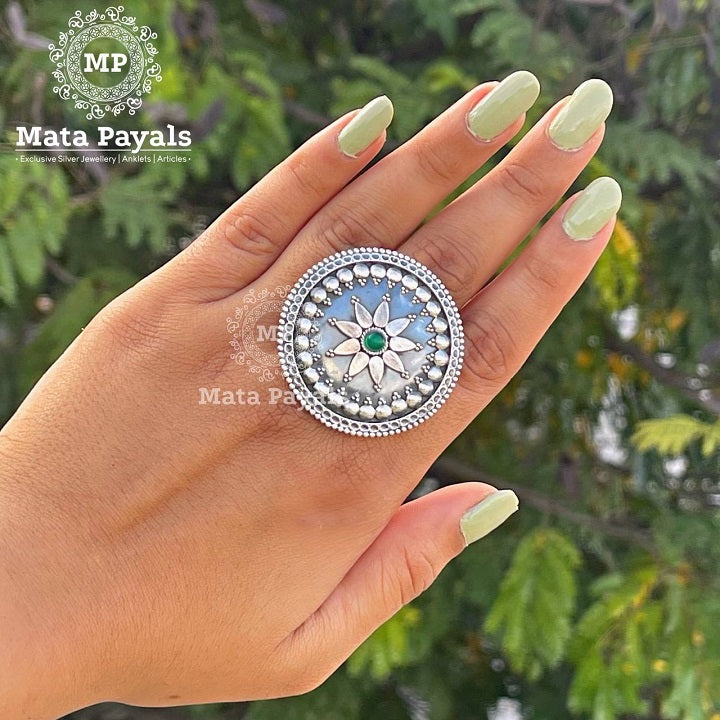 Stunning Mandal Silver Finger Ring