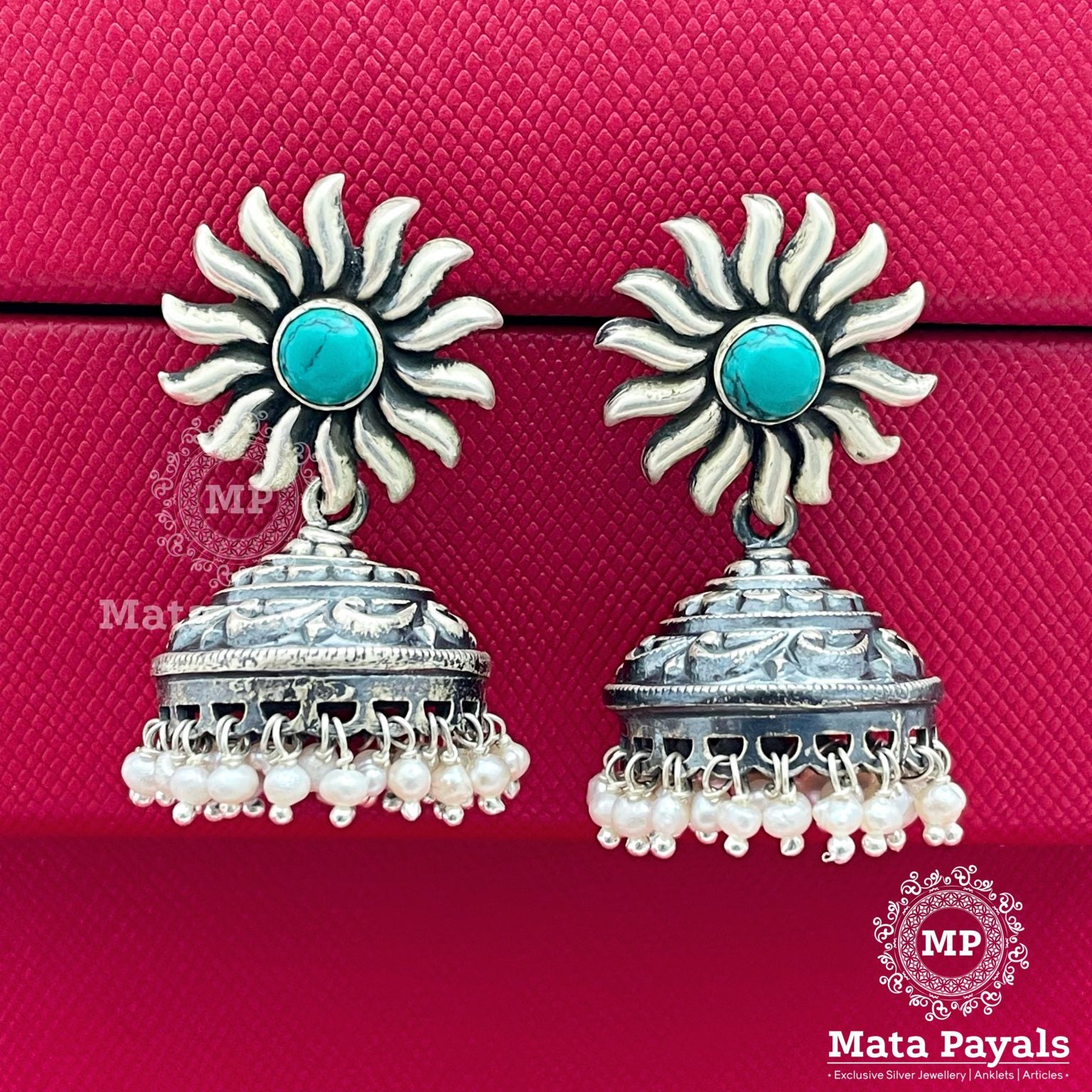 Surya Turquoise Oxidised Jhumka