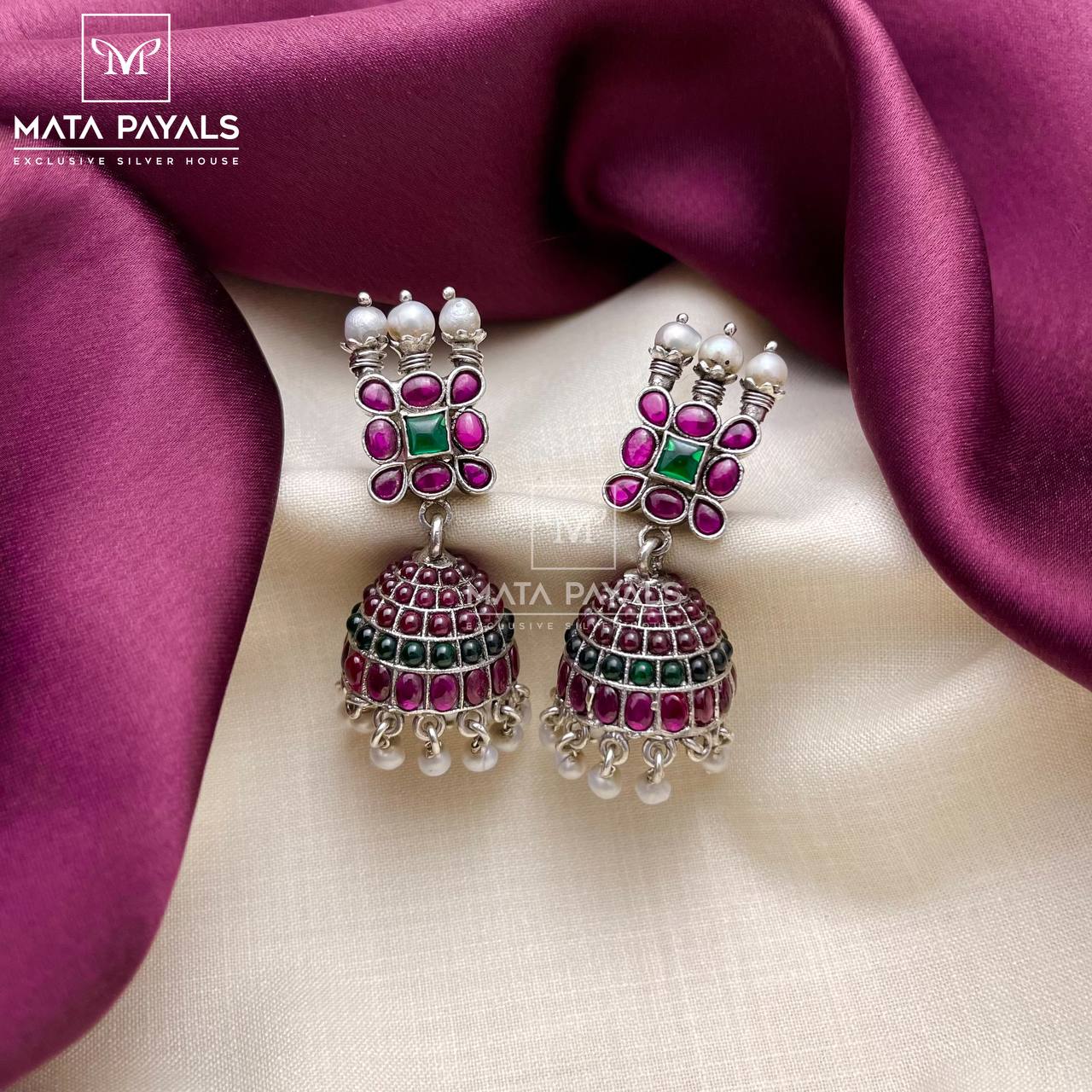 Traditional Spinel Temple Wear Oxidised Jhumka