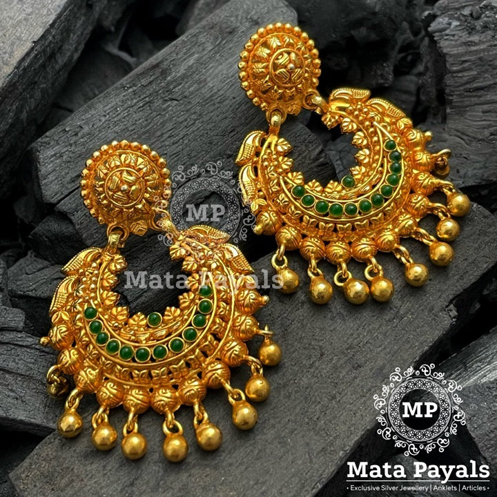 Trendy Green Spinel Gold Plated Chandbali