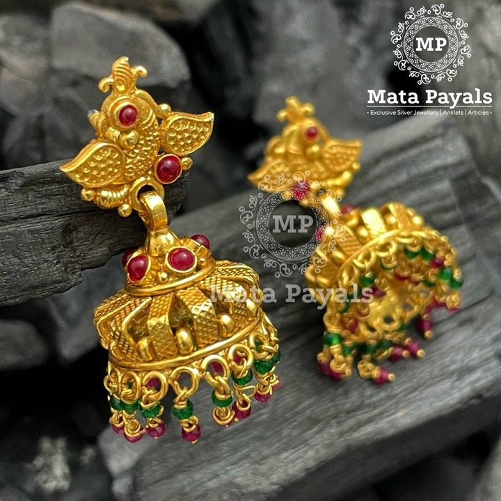 Unique Peacock Silver Gold Plated Jhumka