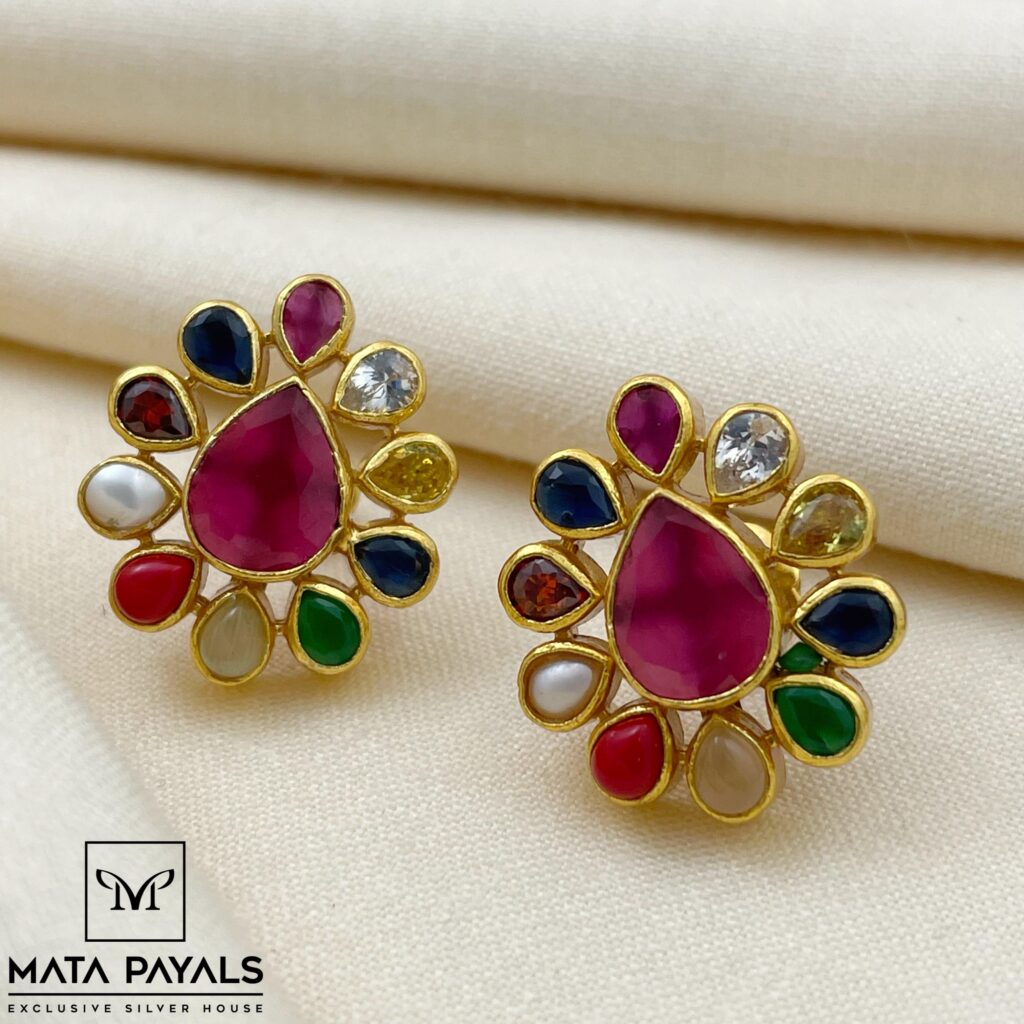 Magical Navratna Gold Plated Stud