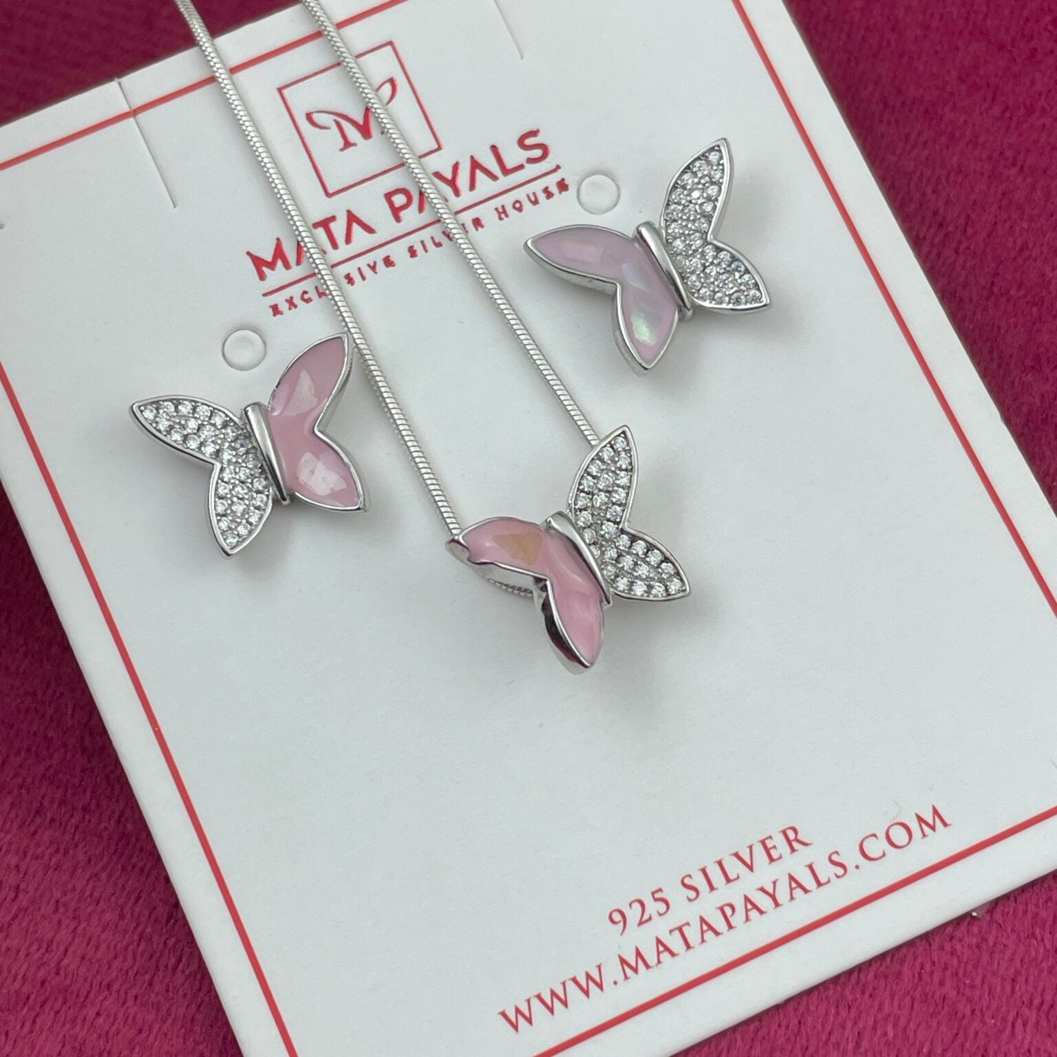 Zircon Pink Butterfly Pendant Set