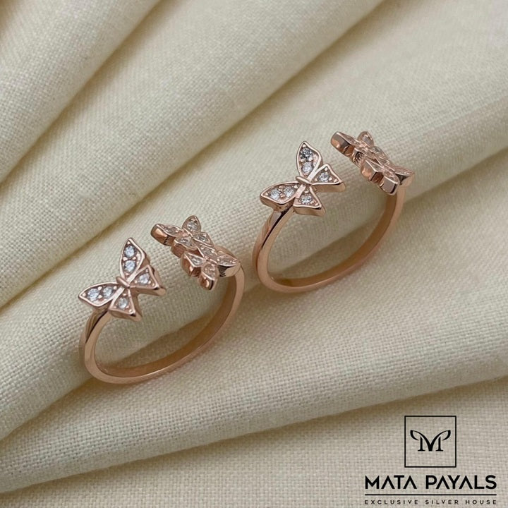 Zircon Dual Butterfly Rose Gold Toe Ring