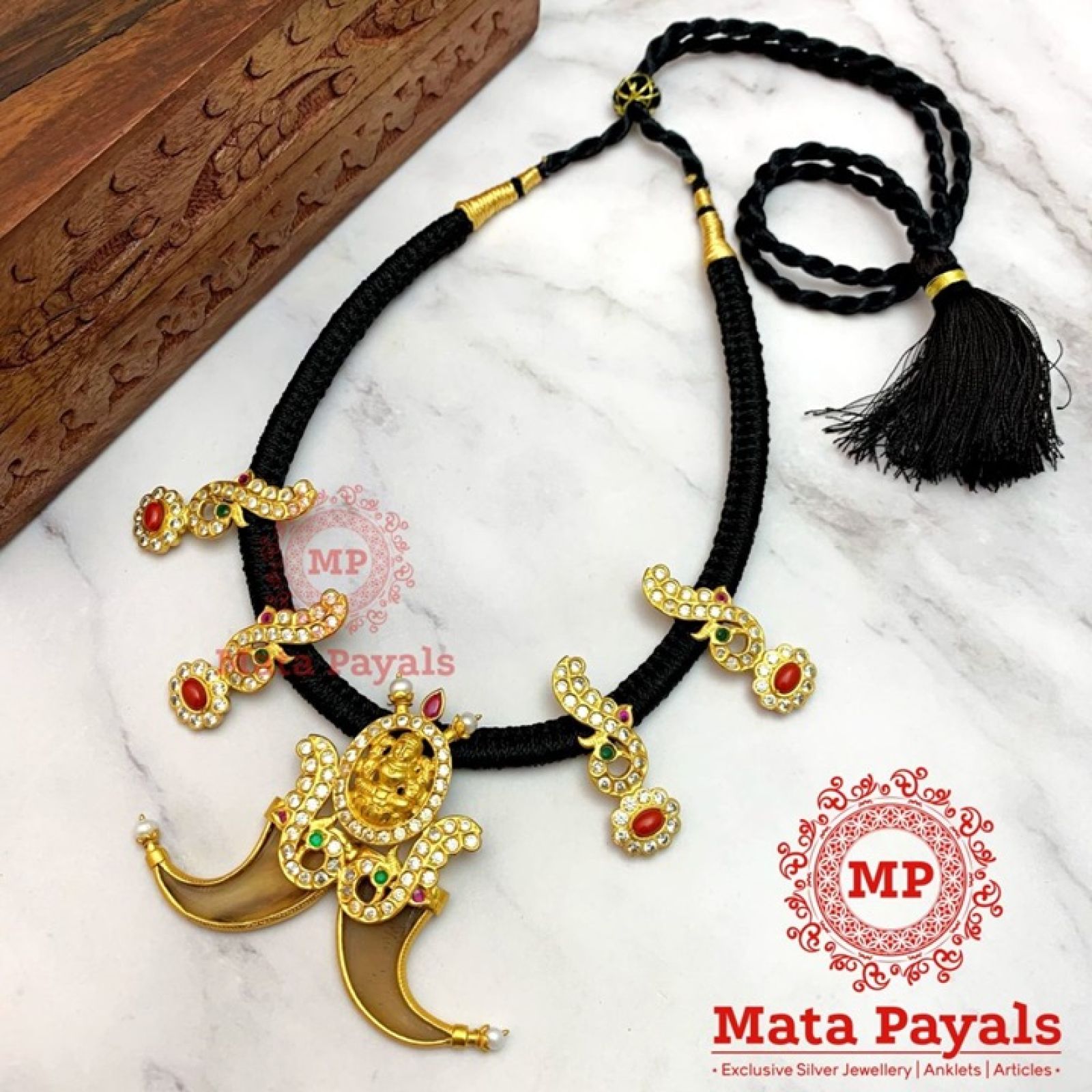 Beautiful Lakshmi Mayur Coral Thread Necklace