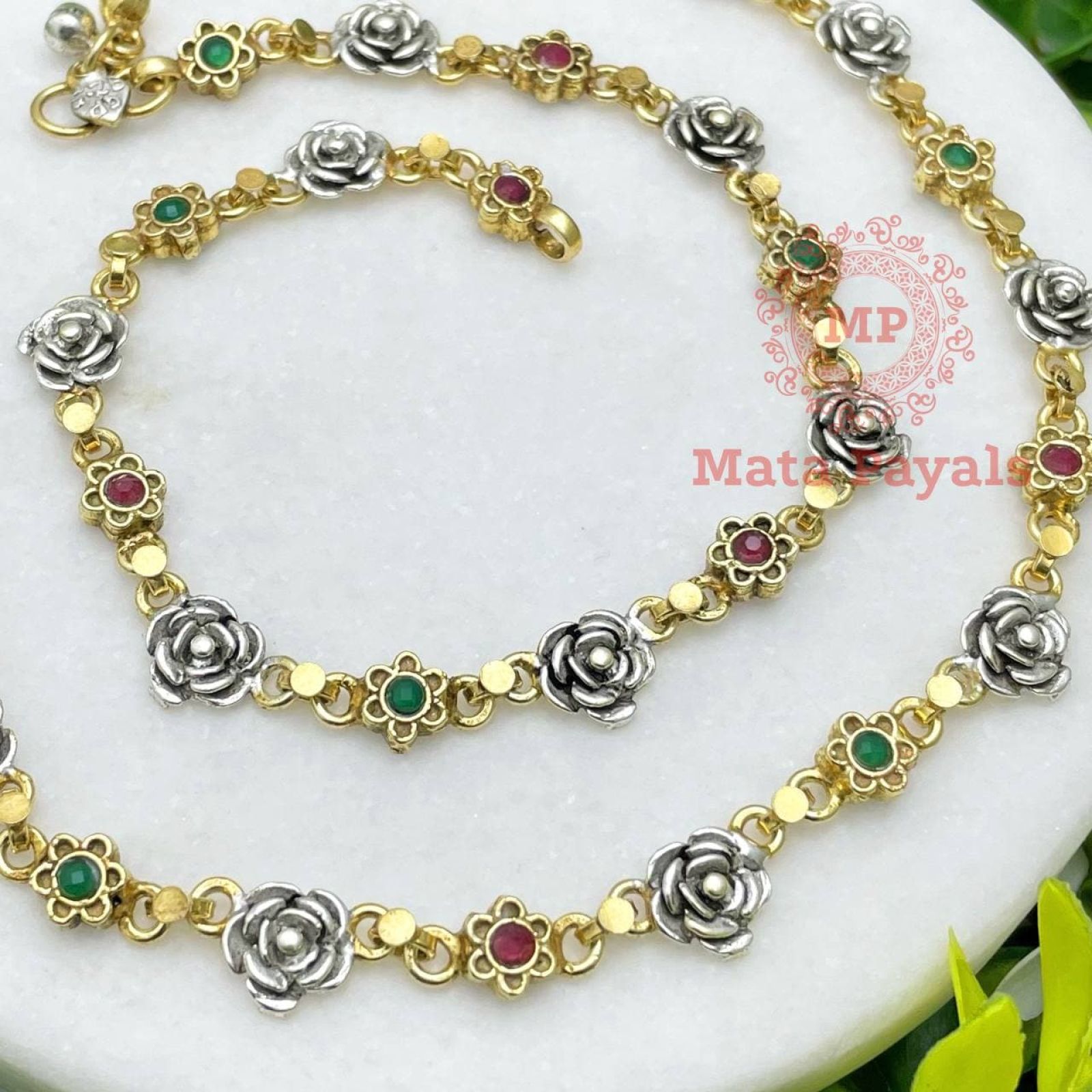 Captivating Rose Colourful Silver Anklet