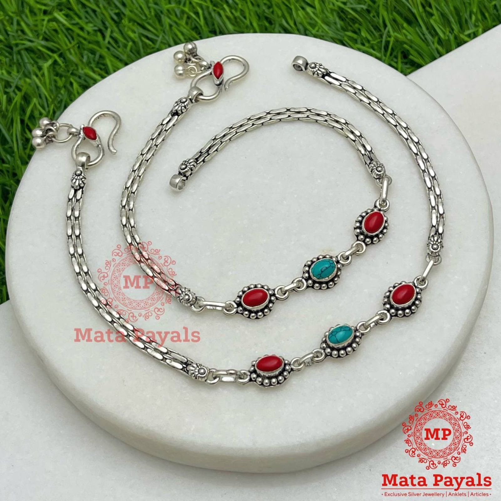 Coral Cute Turquoise Oxidised Anklet
