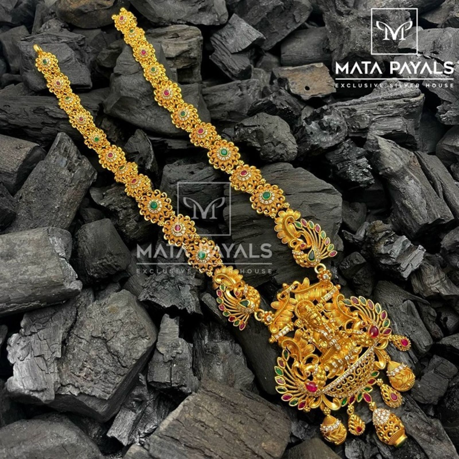 Divine Lakshmi Mayur Colourful Gold Plated Necklace