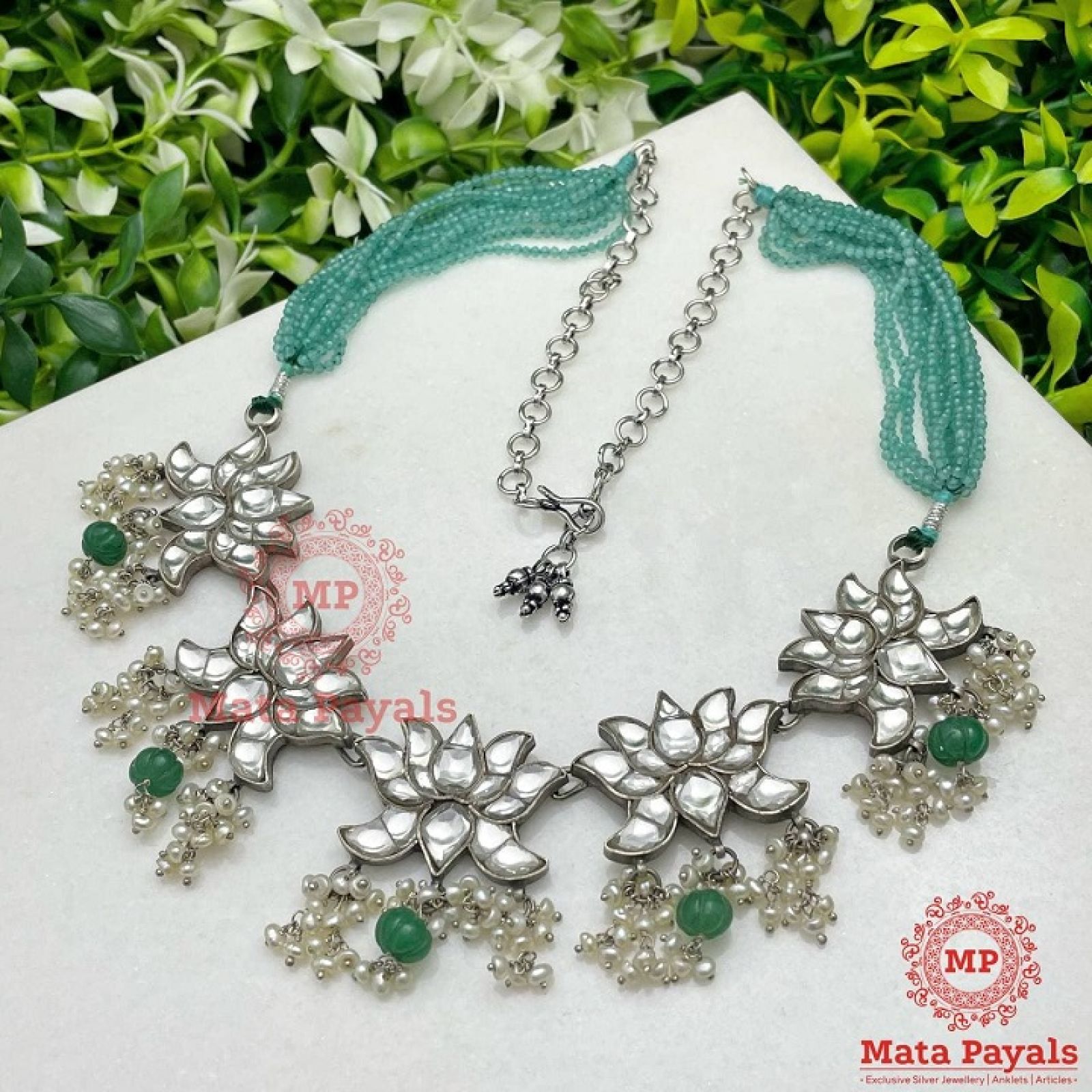 Exquisite Lotus Kundan Greene Necklace