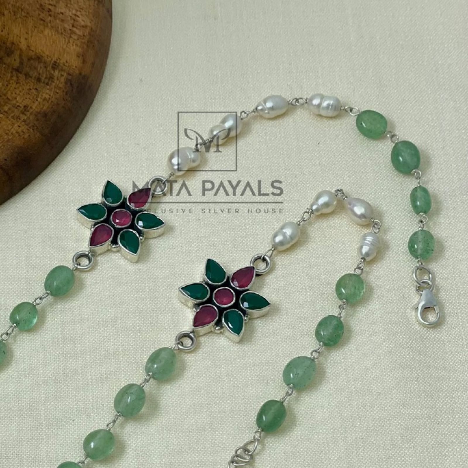 Floral Colourful Silver Neck Chain