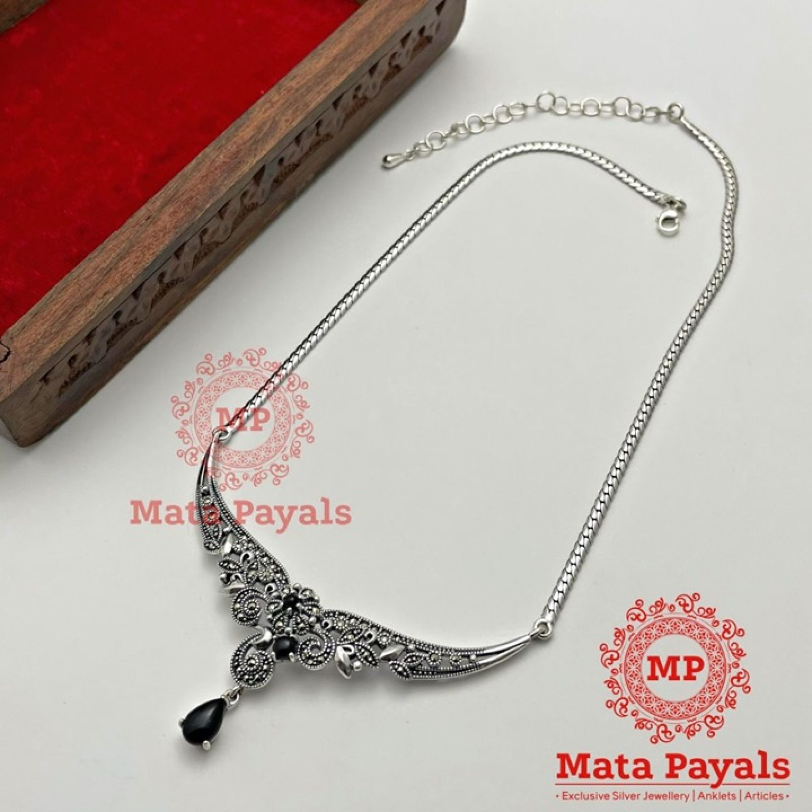 Floral Snake Chain Marcasite Neklace