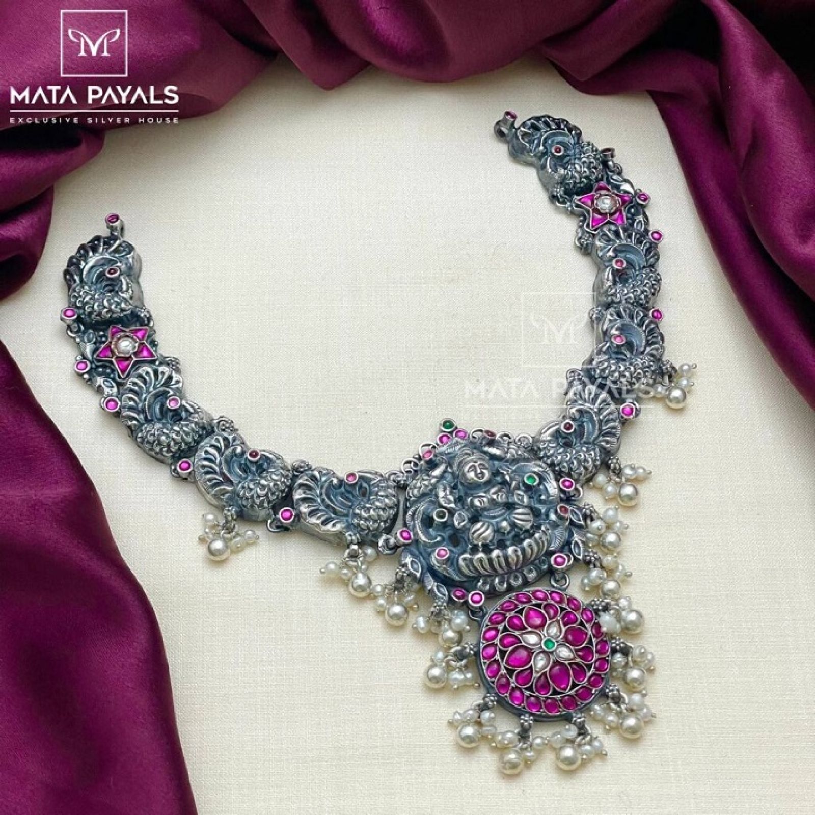 Gorgeous Devi Lakshmi Mayur Oxidised Necklace