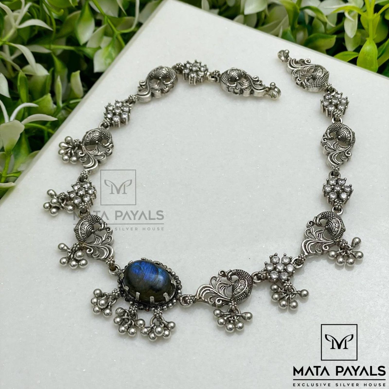Lovely Mayur Floral Oxidised Necklace